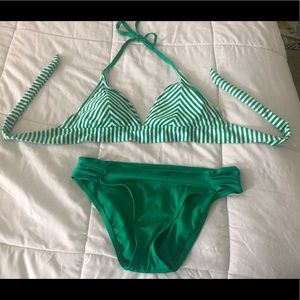 Mossimo green and white two piece bathing suit, M